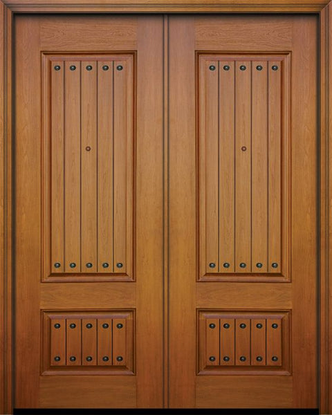 WDMA 64x96 Door (5ft4in by 8ft) Exterior Mahogany 96in Double 2 Panel Square V-Grooved Door with Clavos 1