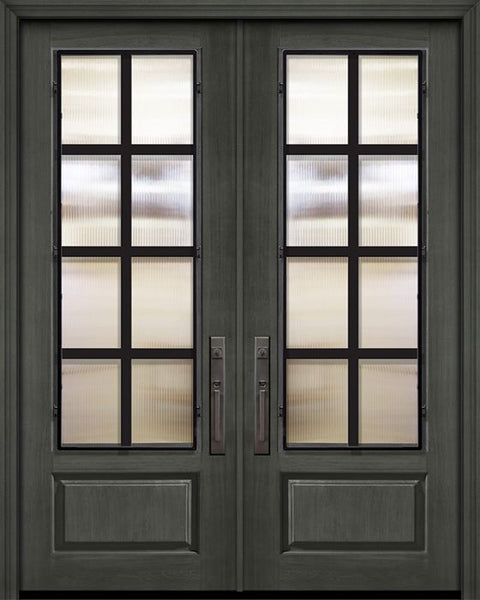 WDMA 64x96 Door (5ft4in by 8ft) Exterior Cherry IMPACT | 96in Double 1 Panel 3/4 Lite Minimal Steel Grille Door 1