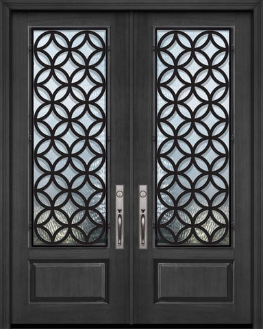 WDMA 64x96 Door (5ft4in by 8ft) Exterior Cherry 96in Double 1 Panel 3/4 Lite Eclectic Steel Grille Door 1