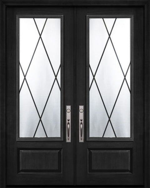 WDMA 64x96 Door (5ft4in by 8ft) Exterior Cherry 96in Double 1 Panel 3/4 Lite Sandringham Door 1