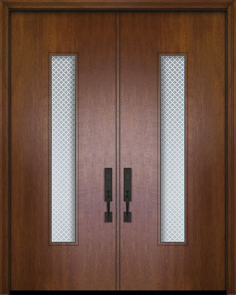 WDMA 64x96 Door (5ft4in by 8ft) Exterior Mahogany 96in Double Malibu Solid Contemporary Door w/Metal Grid 1