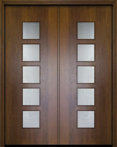 WDMA 64x96 Door (5ft4in by 8ft) Exterior Mahogany 96in Double Venice Contemporary Door w/Textured Glass 1