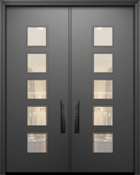 WDMA 64x96 Door (5ft4in by 8ft) Exterior Smooth 96in Double Venice Solid Contemporary Door w/Metal Grid 1