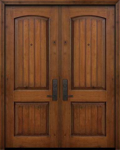 WDMA 64x96 Door (5ft4in by 8ft) Exterior Knotty Alder IMPACT | 96in Double 2 Panel Arch V-Groove Door 1