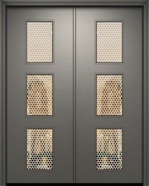 WDMA 64x96 Door (5ft4in by 8ft) Exterior Smooth 96in Double Newport Solid Contemporary Door w/Metal Grid 1