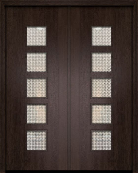 WDMA 64x96 Door (5ft4in by 8ft) Exterior Mahogany 96in Double Venice Contemporary Door w/Metal Grid 1