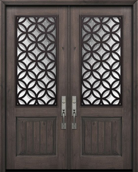 WDMA 64x96 Door (5ft4in by 8ft) Exterior Knotty Alder IMPACT | 96in Double 1 Panel 2/3 Lite Eclectic Steel Grille Door 1