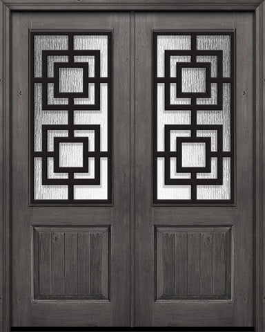 WDMA 64x96 Door (5ft4in by 8ft) Exterior Knotty Alder IMPACT | 96in Double 1 Panel 2/3 Lite Moderna Steel Grille Door 1