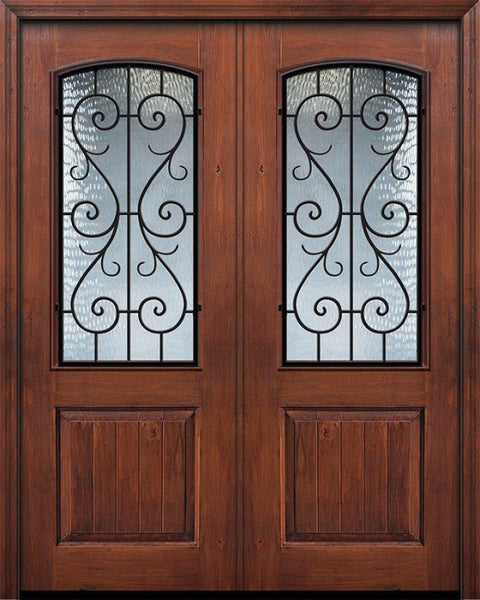 WDMA 64x96 Door (5ft4in by 8ft) Exterior Knotty Alder IMPACT | 96in Double 1 Panel 2/3 Arch Lite St Charles Door 1