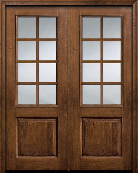 WDMA 64x96 Door (5ft4in by 8ft) Exterior Knotty Alder 96in Double 2/3 Lite 1 Panel 8 Lite SDL Door 1