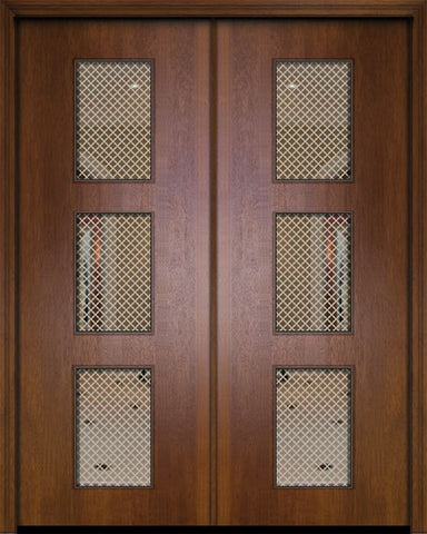 WDMA 64x96 Door (5ft4in by 8ft) Exterior Mahogany 96in Double Newport Contemporary Door w/Metal Grid 1