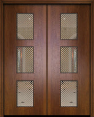 WDMA 64x96 Door (5ft4in by 8ft) Exterior Mahogany 96in Double Newport Contemporary Door w/Metal Grid 1