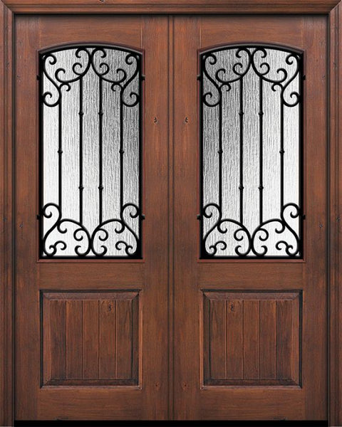 WDMA 64x96 Door (5ft4in by 8ft) Exterior Knotty Alder 96in Double 1 Panel 2/3 Arch Lite Valencia Door 1