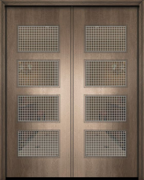 WDMA 64x96 Door (5ft4in by 8ft) Exterior Mahogany 96in Double Santa Monica Contemporary Door w/Metal Grid 1