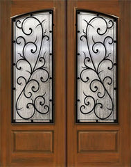 WDMA 64x96 Door (5ft4in by 8ft) Exterior Mahogany IMPACT | 96in Double Square Top Arch Lite Bellagio Iron Cherry Knotty Alder Door 1