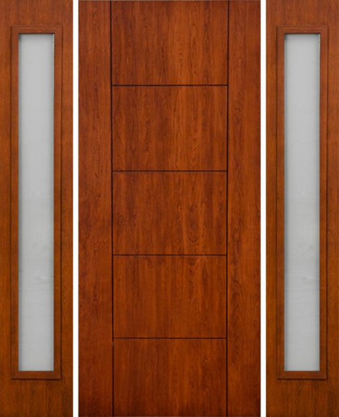 WDMA 66x80 Door (5ft6in by 6ft8in) Exterior Cherry Contemporary Lines Two Vertical Grooves Single Entry Door Sidelights 1