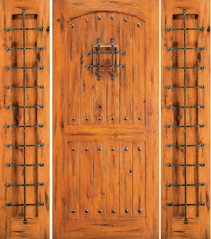 WDMA 66x80 Door (5ft6in by 6ft8in) Exterior Knotty Alder External Door with Two Sidelights Speakeasy 1