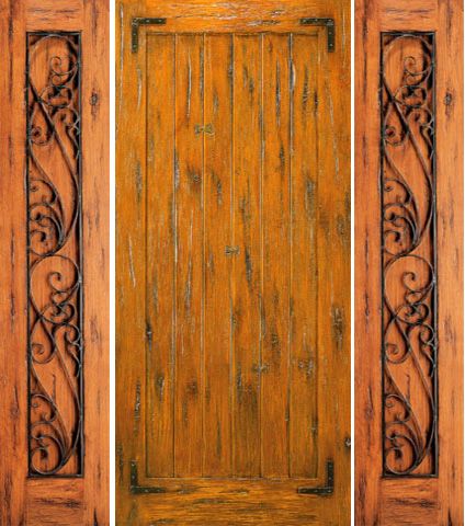 WDMA 66x80 Door (5ft6in by 6ft8in) Exterior Knotty Alder Prehung Door with Two Sidelights Straps 1