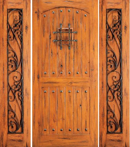 WDMA 66x80 Door (5ft6in by 6ft8in) Exterior Knotty Alder External Door with Two Sidelights Speakeasy 1