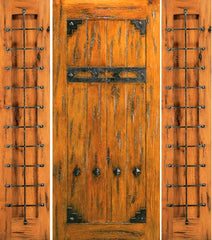 WDMA 66x80 Door (5ft6in by 6ft8in) Exterior Knotty Alder Prehung Door with Two Sidelights Clavos 1