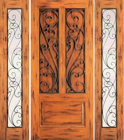 WDMA 66x80 Door (5ft6in by 6ft8in) Exterior Knotty Alder Door with Two Sidelights 3-Panel 1