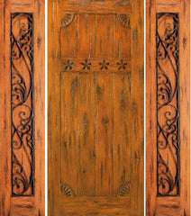 WDMA 66x80 Door (5ft6in by 6ft8in) Exterior Knotty Alder Prehung Door with Two Sidelights Carved 1