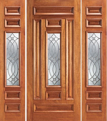 WDMA 66x80 Door (5ft6in by 6ft8in) Exterior Mahogany Pre-hung Center Lite Entry Two Sidelights Door 1