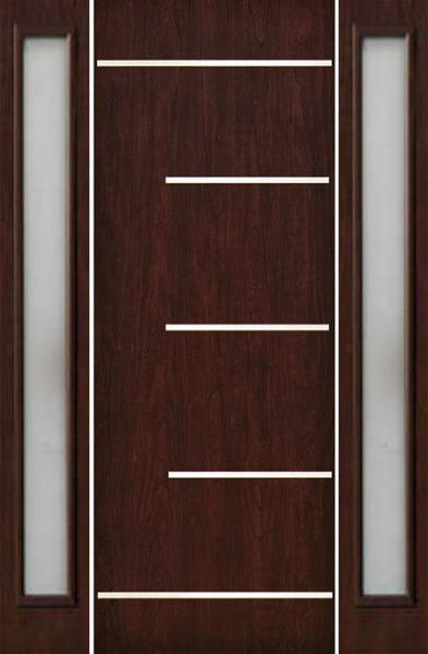 WDMA 66x96 Door (5ft6in by 8ft) Exterior Cherry 96in Contemporary Stainless Steel Bars Single Fiberglass Entry Door Sidelights FC873SS 1