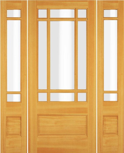 WDMA 68x78 Door (5ft8in by 6ft6in) Exterior Swing Hickory Wood 3/4 Lite Prairie Single Door / 2 Sidelight 1