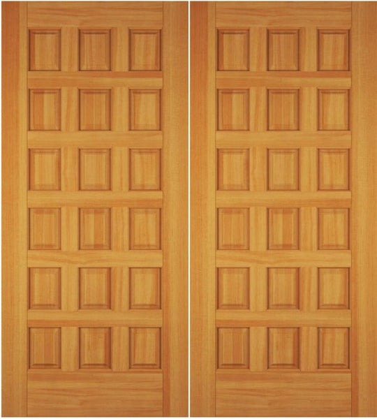 WDMA 68x78 Door (5ft8in by 6ft6in) Exterior Swing Oak Wood 18 Panel Rustic Double Door 1