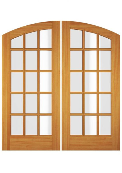 WDMA 68x78 Door (5ft8in by 6ft6in) Exterior Swing Oak Wood Full Lite 15 Lite Arch Lite / Top Lite Double Door 1