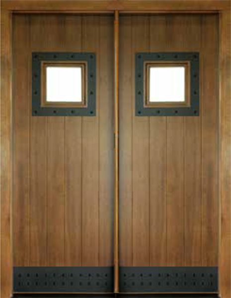 WDMA 68x78 Door (5ft8in by 6ft6in) Exterior Mahogany Aspen Double Door w/ Speakeasy Iron 1