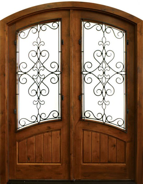 WDMA 68x78 Door (5ft8in by 6ft6in) Exterior Knotty Alder Keowee Gilford Double Door/Arch Top 1