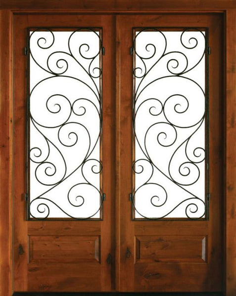 WDMA 68x78 Door (5ft8in by 6ft6in) Exterior Knotty Alder Oconee Burlwood Double Door/Reverse Iron 1