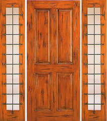 WDMA 68x80 Door (5ft8in by 6ft8in) Exterior Knotty Alder Prehung Door with Two Sidelights 4-Panel 1