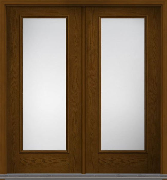 WDMA 68x80 Door (5ft8in by 6ft8in) Patio Oak Low-E Full Lite W/ Stile Lines Fiberglass Exterior Double Door 1