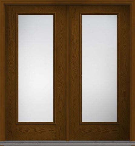 WDMA 68x80 Door (5ft8in by 6ft8in) Patio Oak Low-E Full Lite W/ Stile Lines Fiberglass Exterior Double Door 1