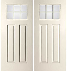 WDMA 68x80 Door (5ft8in by 6ft8in) Exterior Smooth SDL Low-E Craftsman 6 Lite 8ft 2 Panel Star Double Door 1