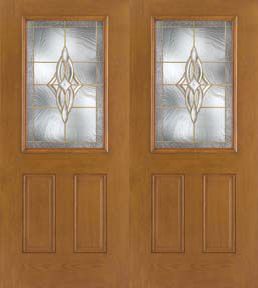 WDMA 68x80 Door (5ft8in by 6ft8in) Exterior Oak Fiberglass Impact Door 1/2 Lite Wellesley 6ft8in Double 1