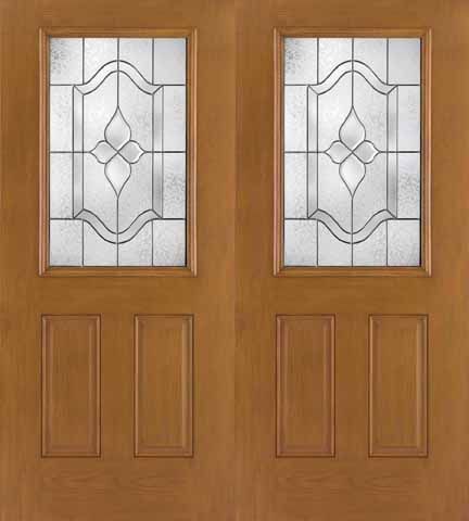 WDMA 68x80 Door (5ft8in by 6ft8in) Exterior Oak Fiberglass Impact Door 1/2 Lite Concorde 6ft8in Double 1