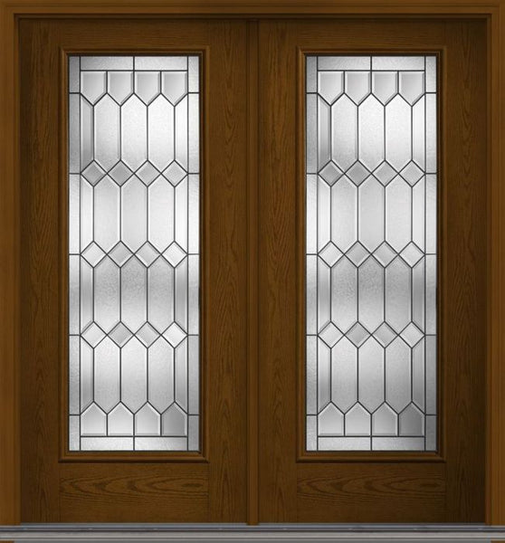 WDMA 68x80 Door (5ft8in by 6ft8in) Exterior Oak Crystalline Full Lite W/ Stile Lines Fiberglass Double Door 1