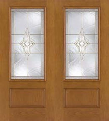 WDMA 68x80 Door (5ft8in by 6ft8in) Exterior Oak Fiberglass Impact Door 3/4 Lite Wellesley 6ft8in Double 1