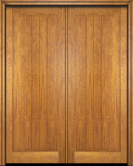 WDMA 68x84 Door (5ft8in by 7ft) Exterior Barn Mahogany Rustic-Old World Home Style 1 Panel V-Grooved Plank or Interior Double Door 1