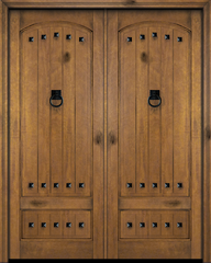 WDMA 68x96 Door (5ft8in by 8ft) Exterior Barn Mahogany 3/4 Arch Top Panel V-Grooved Plank or Interior Double Door with Clavos 1