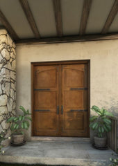 WDMA 68x96 Door (5ft8in by 8ft) Exterior Barn Mahogany Arch Top 2 Panel Rustic-Old World Home Style or Interior Double Door with Corner Straps / Straps 1