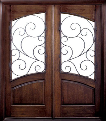 WDMA 72x108 Door (6ft by 9ft) Exterior Mahogany 80in Aberdeen Impact Double Door w Burlwood Iron 1