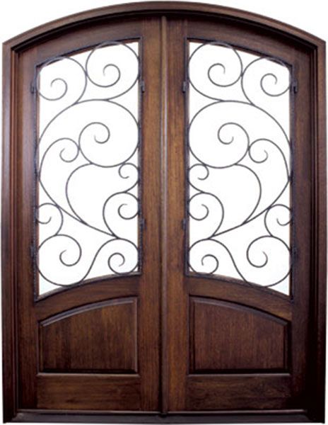 WDMA 72x108 Door (6ft by 9ft) Exterior Mahogany 96in Aberdeen Impact Double Door/Arch Top w Burlwood Iron 1