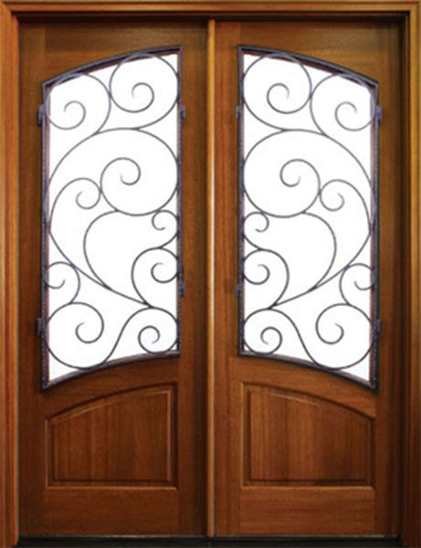 WDMA 72x108 Door (6ft by 9ft) Exterior Mahogany 96in Aberdeen Impact Double Door w Burlwood Iron 1