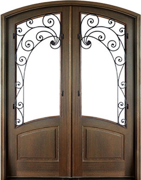 WDMA 72x108 Door (6ft by 9ft) Exterior Mahogany Aberdeen Impact Double Door/Arch Top w Iron #2 1