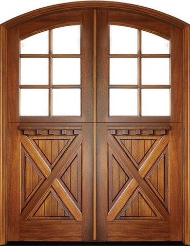 WDMA 72x108 Door (6ft by 9ft) Exterior Mahogany Craftsman Crossbuck 6 Lite Double Door/Arch Top 1